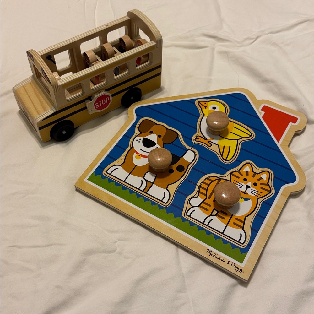 Melissa & Doug Colorful House Puzzle and Wooden Bus